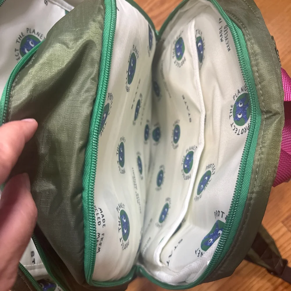 STATE Ripstop Kane Kid’s Double Pocket Large Olive Diagonal Zipper Backpack NWT
